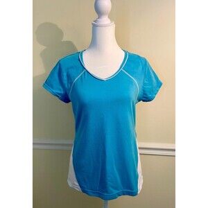 Danskin Now Womens size M 8-10 blue V-Neck Shirt